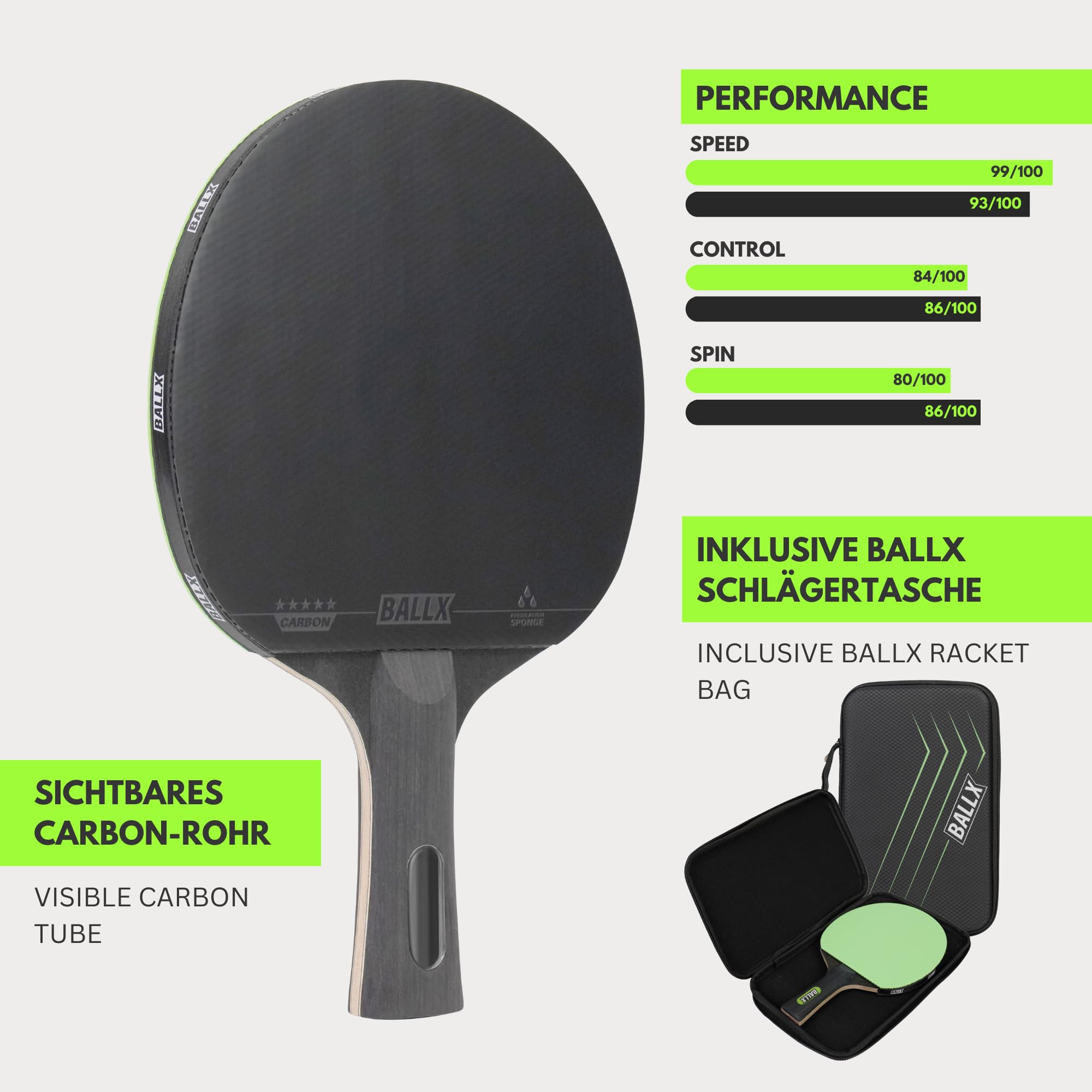 Pro Carbon - Racchetta da Ping Pong Professionale AeroSpin 6000 | 5 Stelle | Cazzuola da Ping