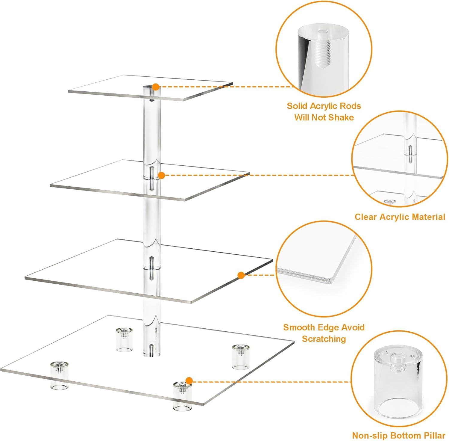 Cupcake Stand, 4 Tier Cupcake Stand for 50 Cupcakes, Square Tiered Cupcake Tower, Clear Acrylic Cupcake Holder, Dessert Stands for Party, Wedding, Birthday, Baby Shower, Halloween
