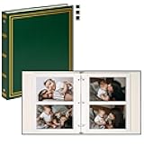 Photo Album Self Adhesive Leather Cover 3 Ring Binder Vintage Printed Photo Book fits 4x6 5x7 Memory Book with Blank Sticky Pages for Travel Wedding 25 Sheets / 50 Pages, Dark Green