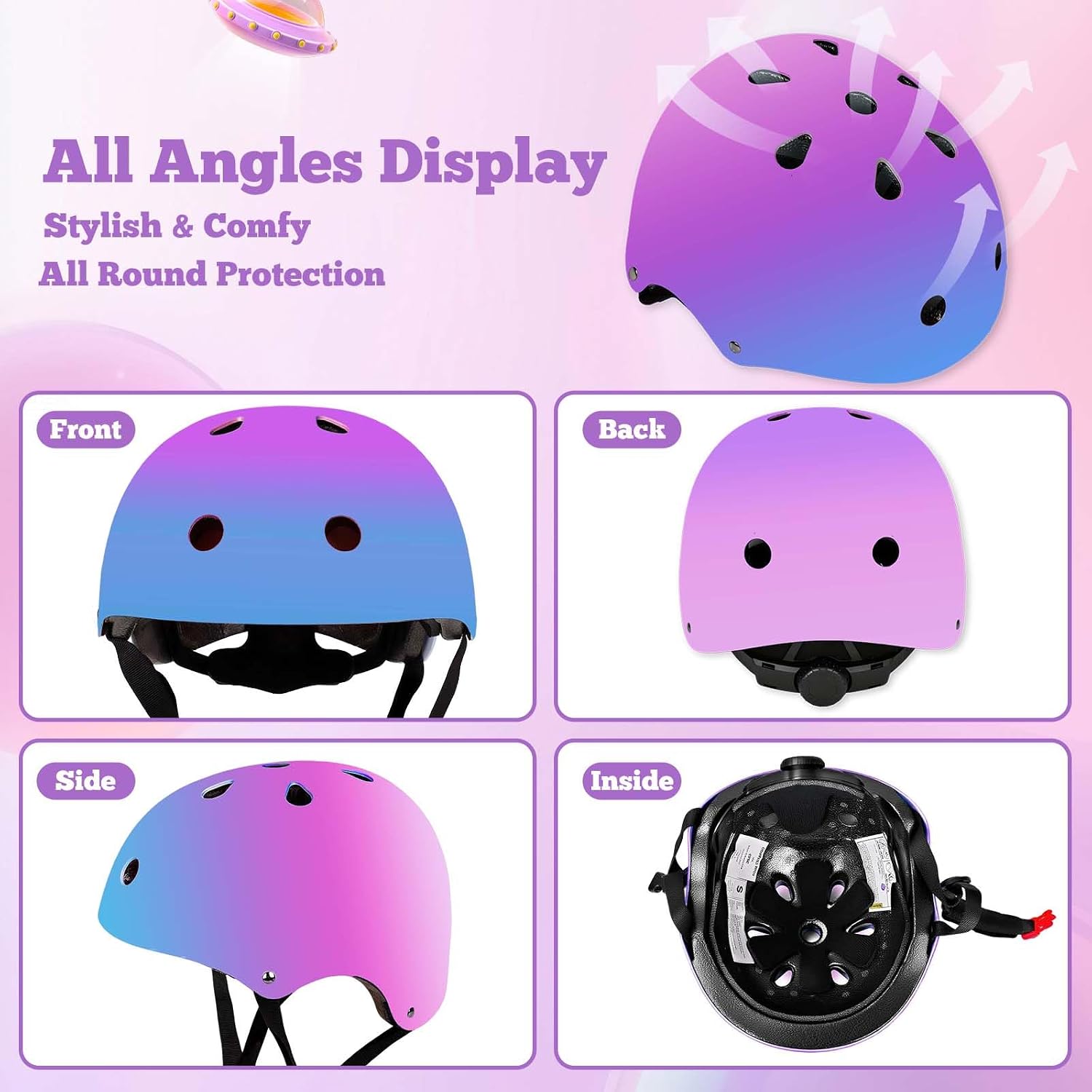 Kids Bike Helmet Set Adjustable for Children, Boys, Girls and Teenagers Aged 3-14 Years Includes Elbow, Knee, Wrist Guards Children's Helmet Protection Set for Bikes SkateboardsRollerskates