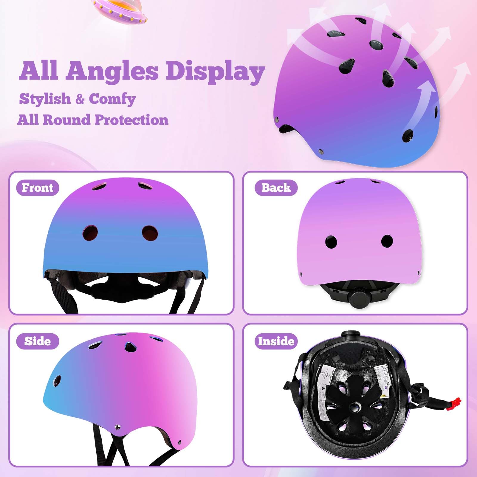 Casque de vélo pour enfants, garçons, filles et adolescents âgés de 3 à 14 ans, y compris coudes, genouillères, poignets, ensemble de protection pour casques pour enfants, vélos, skateboards