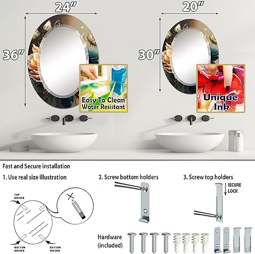 Miniatura 4 de Espejo de pared floral y botánico, espejo tradicional ovalado, espejo de baño redondo naranja, espejo de tocador de girasol, flor de girasol