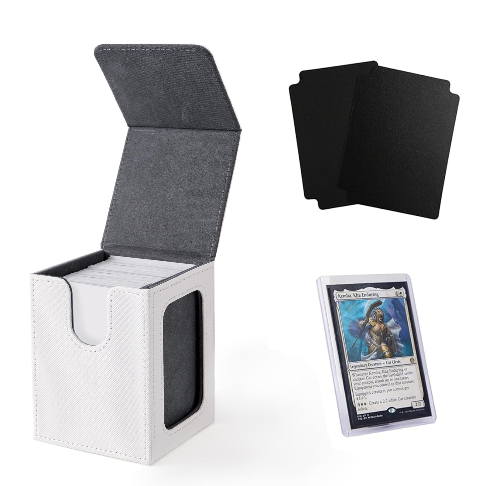 MTG Deck Box with Commander Display, Fits TCG Cards (White＆Grey)