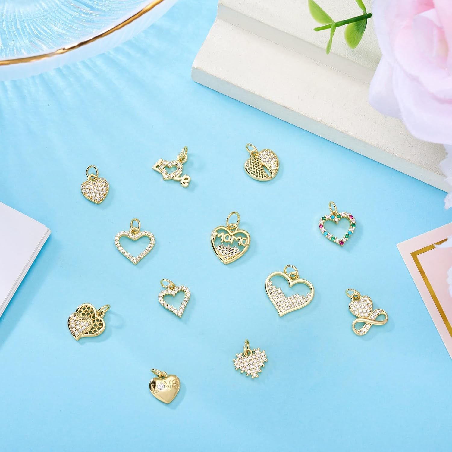 Pandahall Brass 18K Gold Plated Pendant Cubic Zirconia Pendant Heart Cross Moon Pendants with Jump Rings for DIY Permant Jewelry Making Bracelet Necklace - Image 4