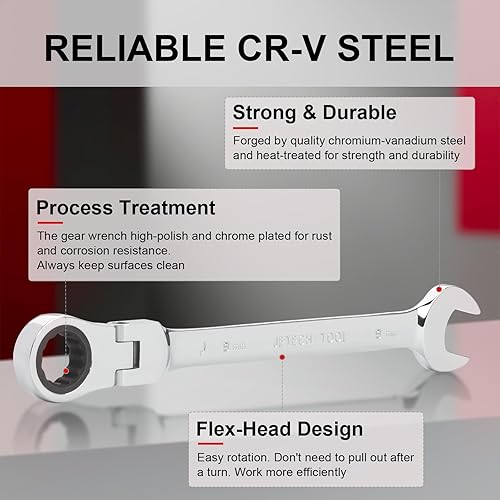 Vista 61 de Jetech Llave de engranaje de cabeza flexible de 0.630 in, llave combinada de trinquete de grado industrial, forjada, acero de aleación Cr-V tratado