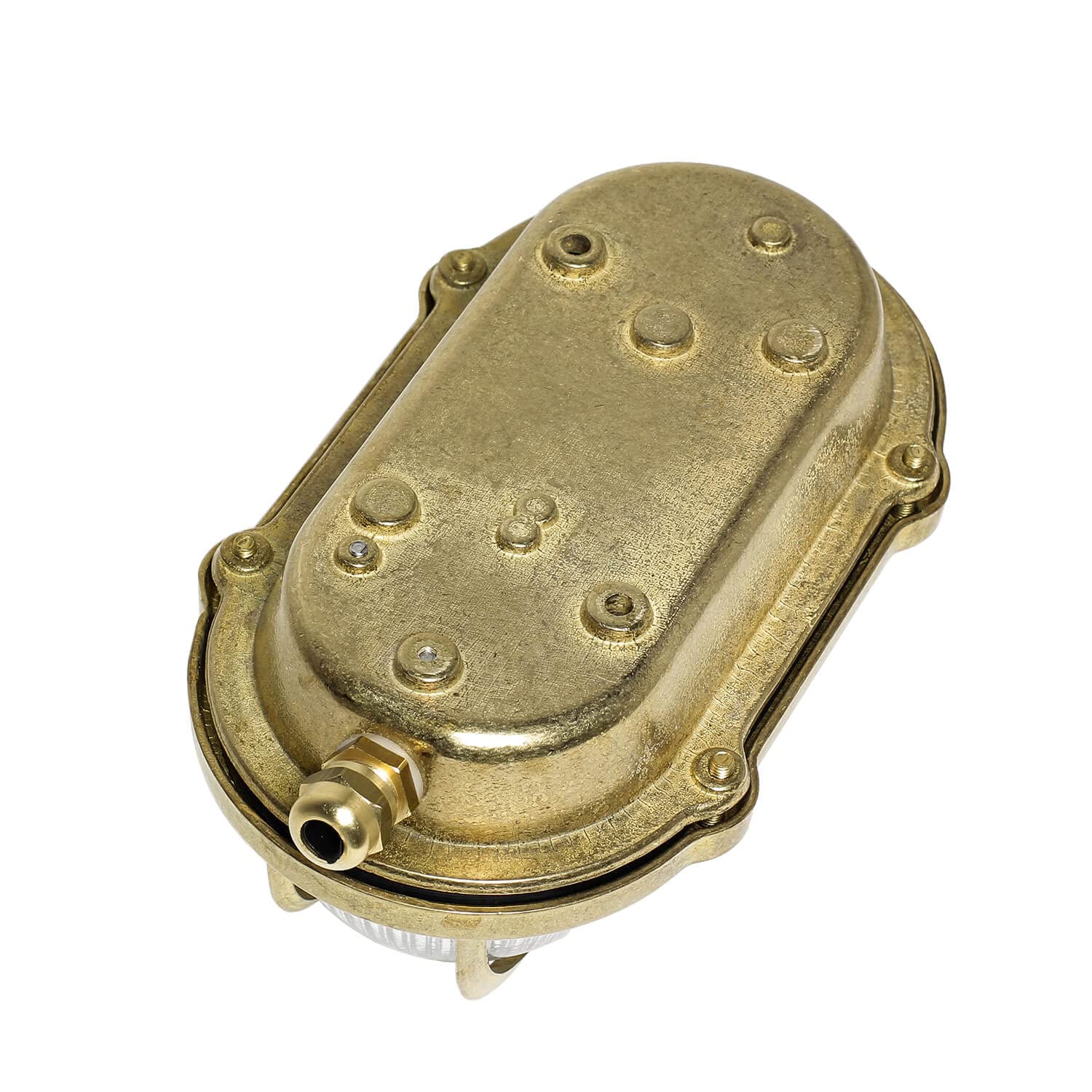 Licht-Erlebnisse Wandleuchte Schiffslampe außen, Maritime Kellerleuchte Messing, Ovalleuchte, rostfrei, T:10 cm, IP64, E27, Rustikal, Feuchtraumlampe, Wandleuchte Haus