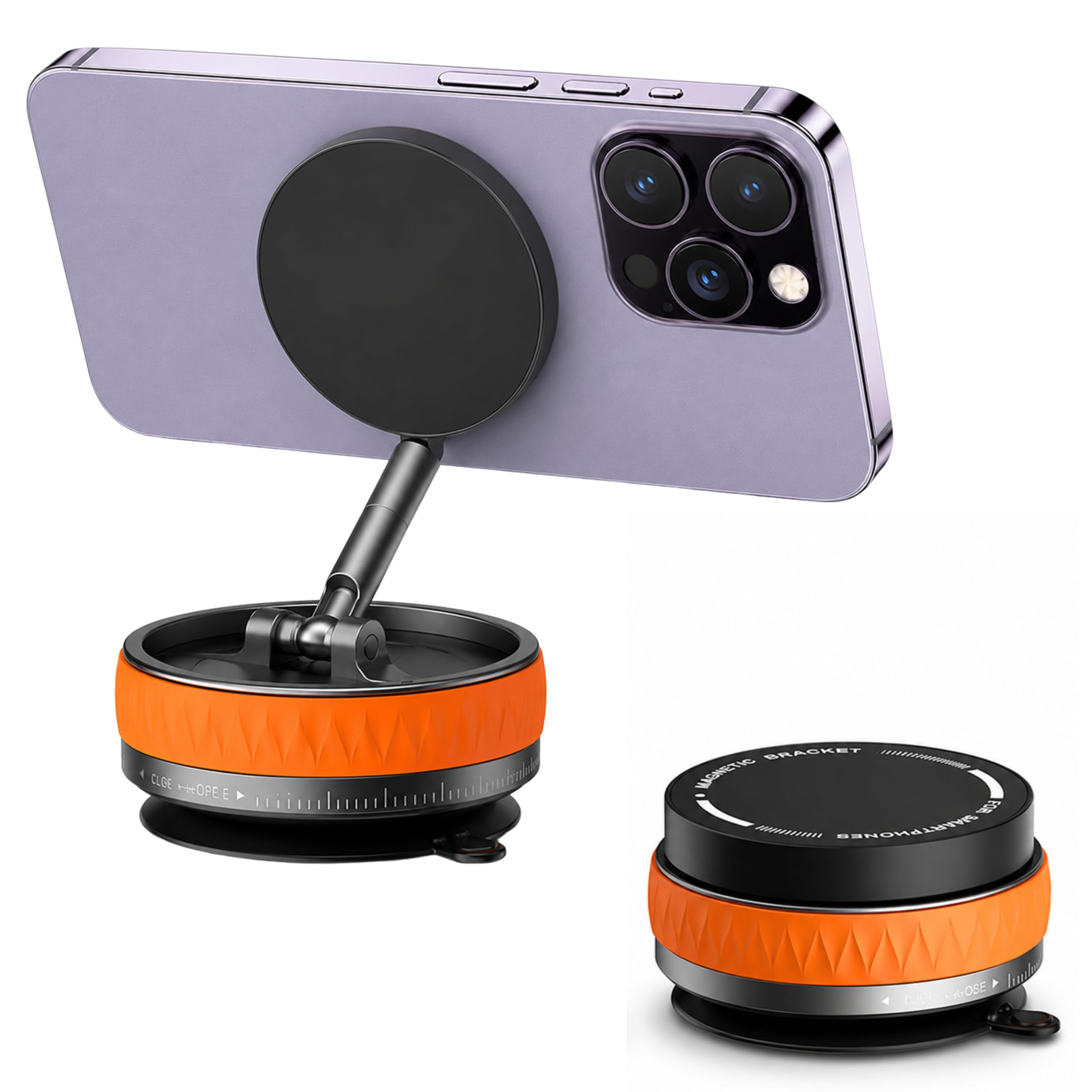 (1 Year Warranty) Foldable Magnetic Phone Stand Holder, 360° Rotating Mobile Stand for Desk, Adjustable Height & Viewing Angle, Strong Magnetic Mount, Portable Smartphone Holder - Orange-image-22