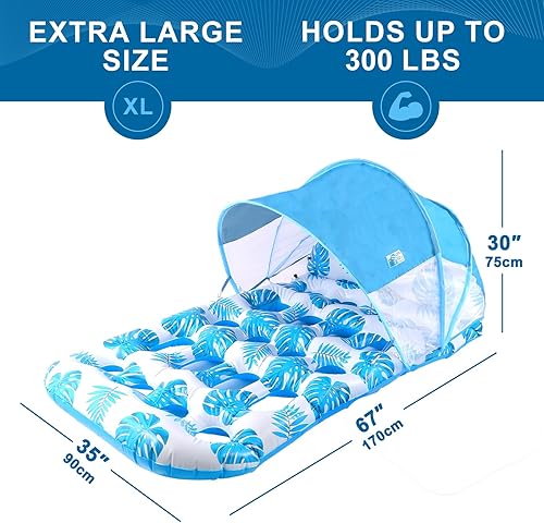 Miniatura 5 de Flotador inflable para piscina con toldo de sombrilla UPF 50+, flotador extra grande para adultos con reposacabezas, portavasos