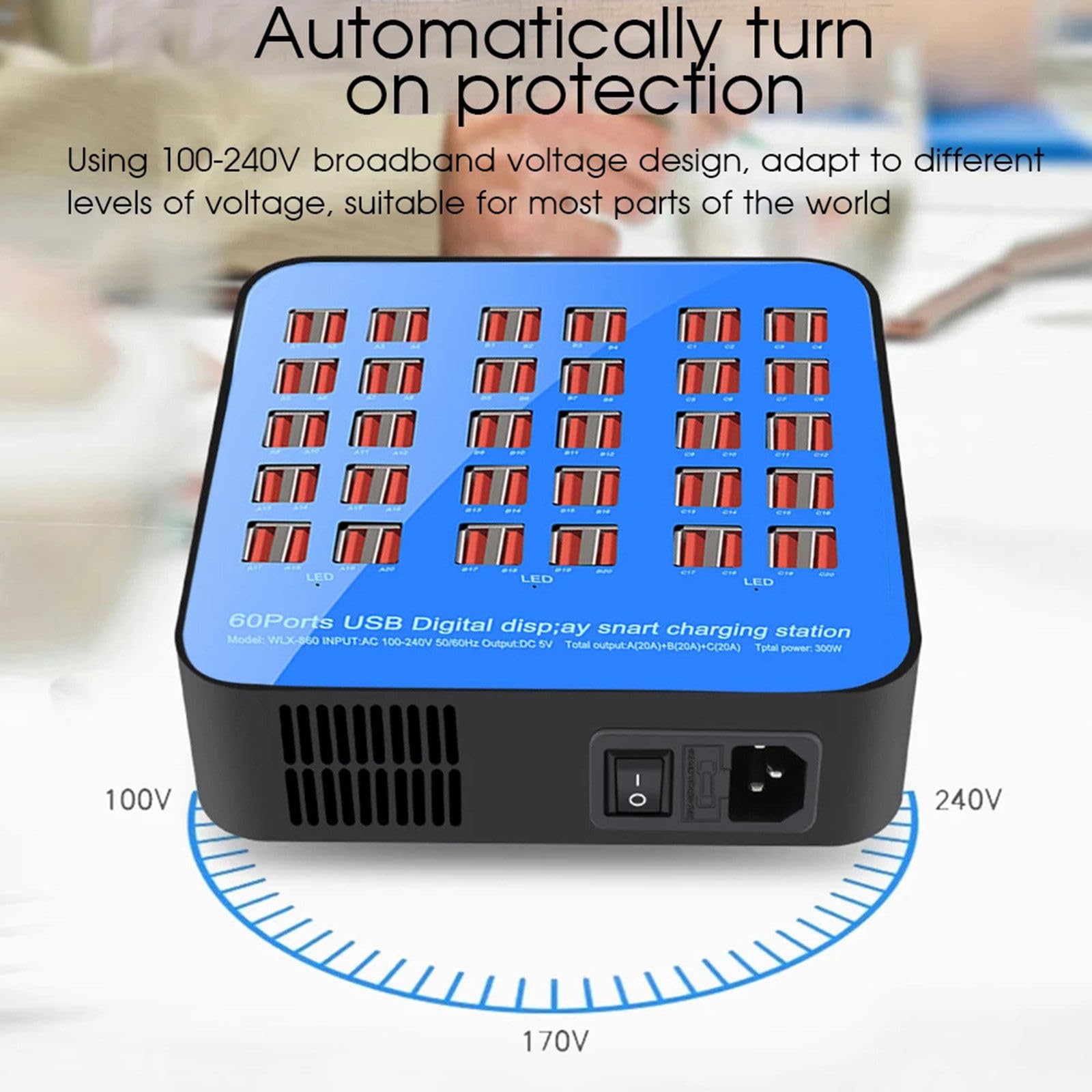 Stacja ładowania USB, prąd 60A/pojedynczy port 5V2A/60-portowa inteligentna ładowarka USB (300 W) odpowiednia do wielu urządzeń, smartfonów