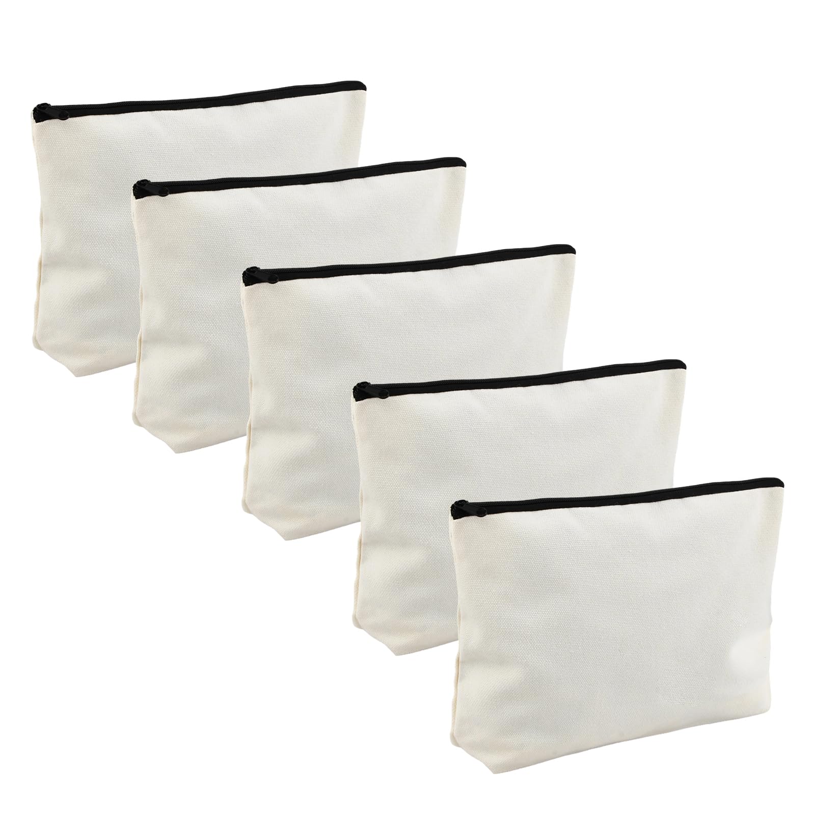 5 Pezzi Borsa per cosmetici in Tela,24x5x16cm Pochette in Tela Bianca con Cerniera,Astuccio Vuoto Fai da Te per Trucco,Matite,Pittura,Viaggi,Borse Cosmetica Multifunzionale Donna Regalo Creativo