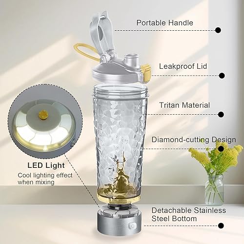 Miniatura 2 de Botella mezcladora eléctrica de proteínas, botella mezcladora eléctrica de proteínas, 24 onzas, mezcladora recargable, sin BPA, Tritan (blanco)
