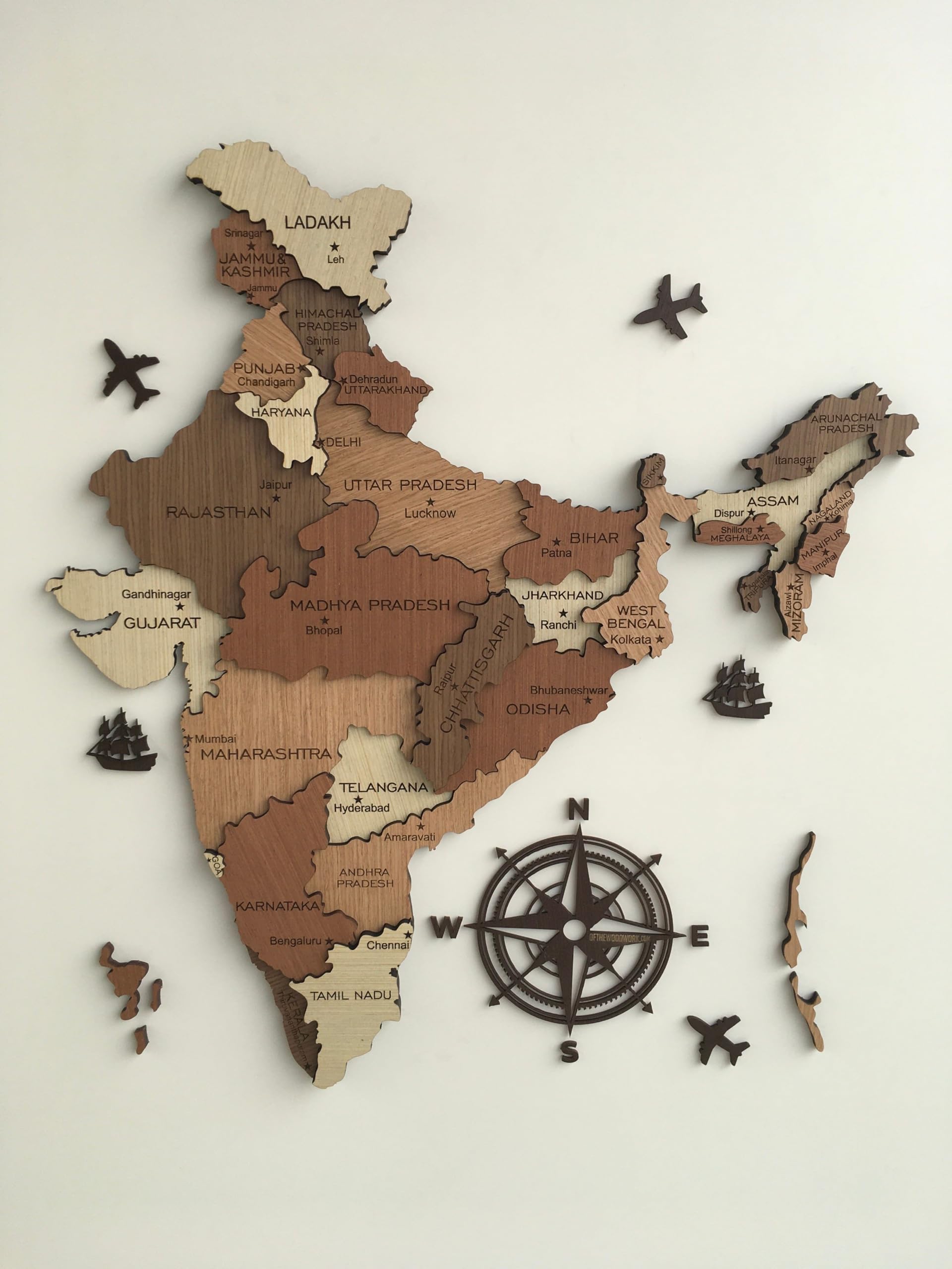 Of the woodwork 3D WOODEN INDIA MAP - PREMIUM WALL DECOR (S - 24" x 21.7" (61cm x 55cm))