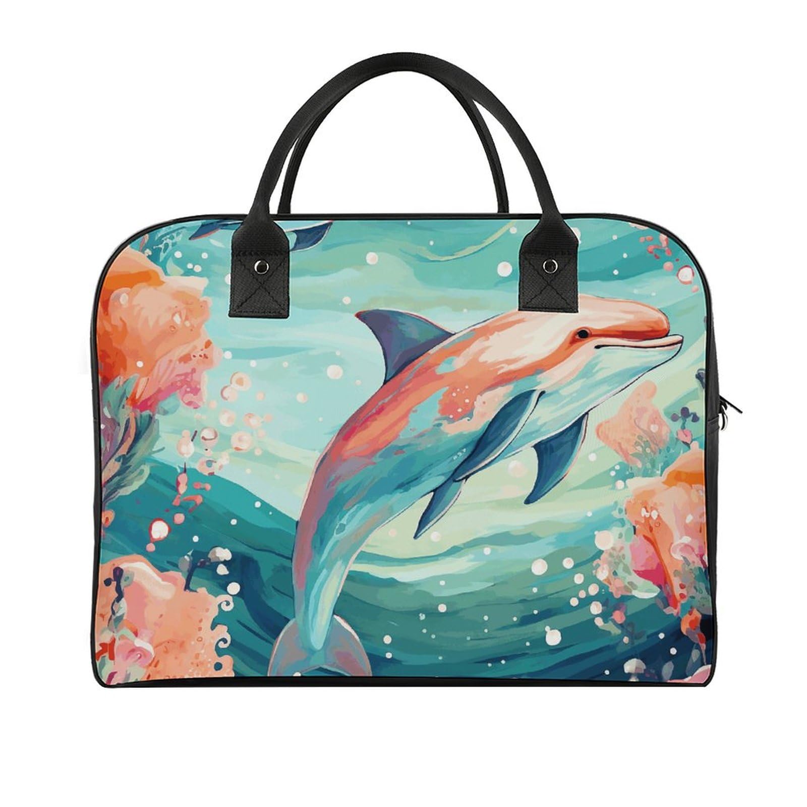 Multifunktionale Reisetasche, schöner Delfin-Druck, Reisetasche, Handgepäcktasche, Übernachtungstasche, Wochenendtasche, Schwarz, Einheitsgröße, Schwarz, Einheitsgröße