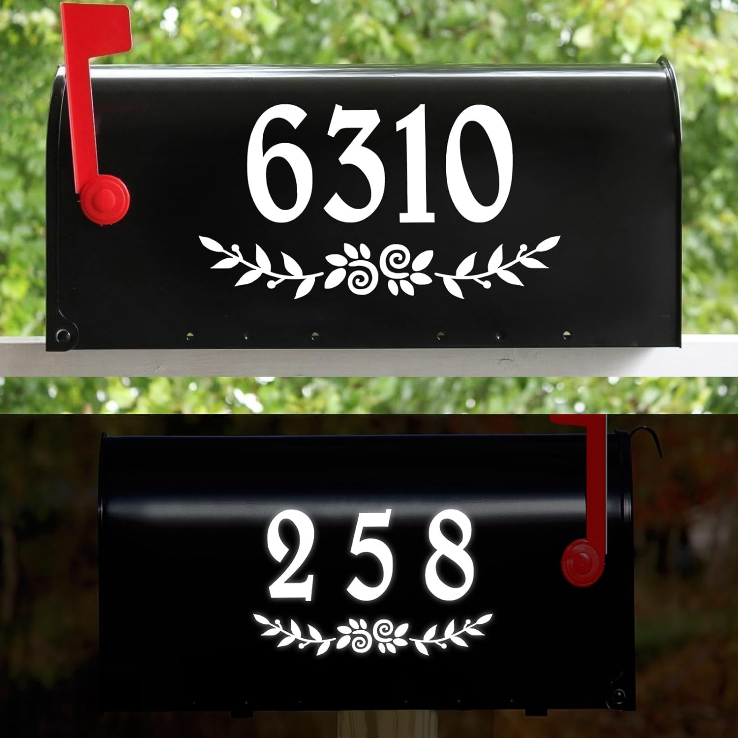 4 Inch Reflective White Mailbox Numbers Stickers, 4 Set Waterproof Rustic Mailbox Decal, Self Adhesive Vinyl Number for Mail box, Door, Garbage Bins