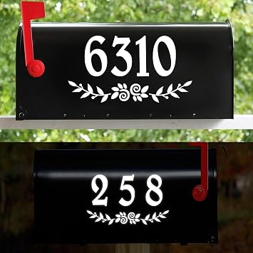 4 Inch Reflective White Mailbox Numbers Stickers, 4 Set Waterproof Rustic Mailbox Decal, Self Adhesive Vinyl Number for Mail box, Door, Garbage Bins