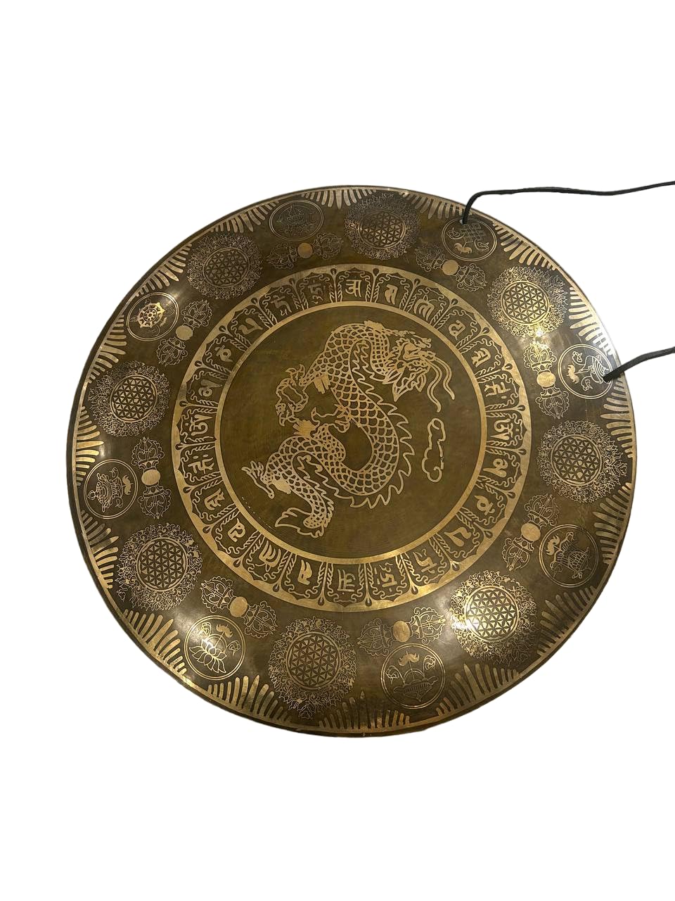 Gong tallado de Buda de 50,8 cm, hecho a mano, gong curativo del Himalaya, gong del templo