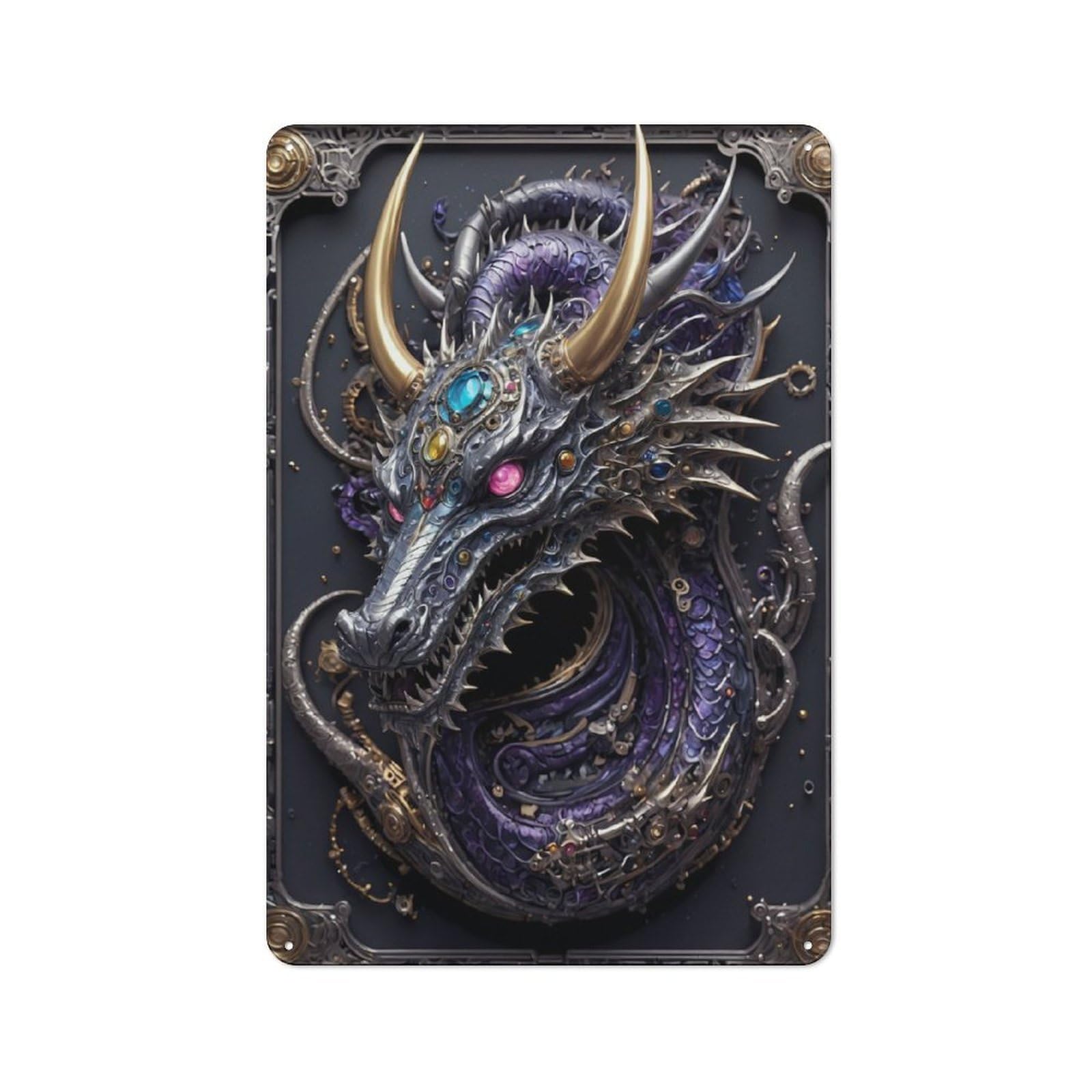 Junmoney Steampunk Guardian Dragon Rustic Metal Sign 30X20cm, Country Vintage Country Wall Plaque For Cottage, Kitchen, Hallway Or Breakfast Nook