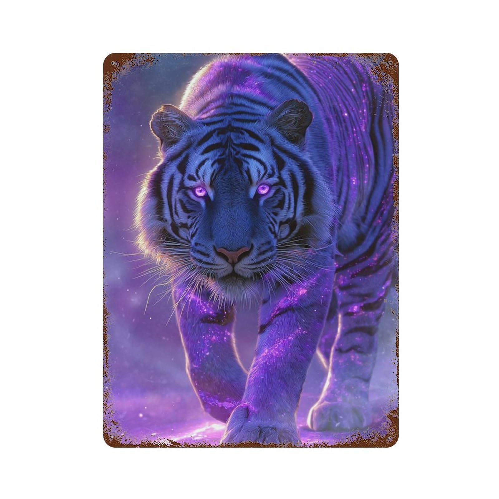 Galactic Tiger Fantasy Artwork Vintage Rust Metal Sign 15.7"x11.8", for Garage, Bar And Workshop Decor, Decorative Metal Wall Art