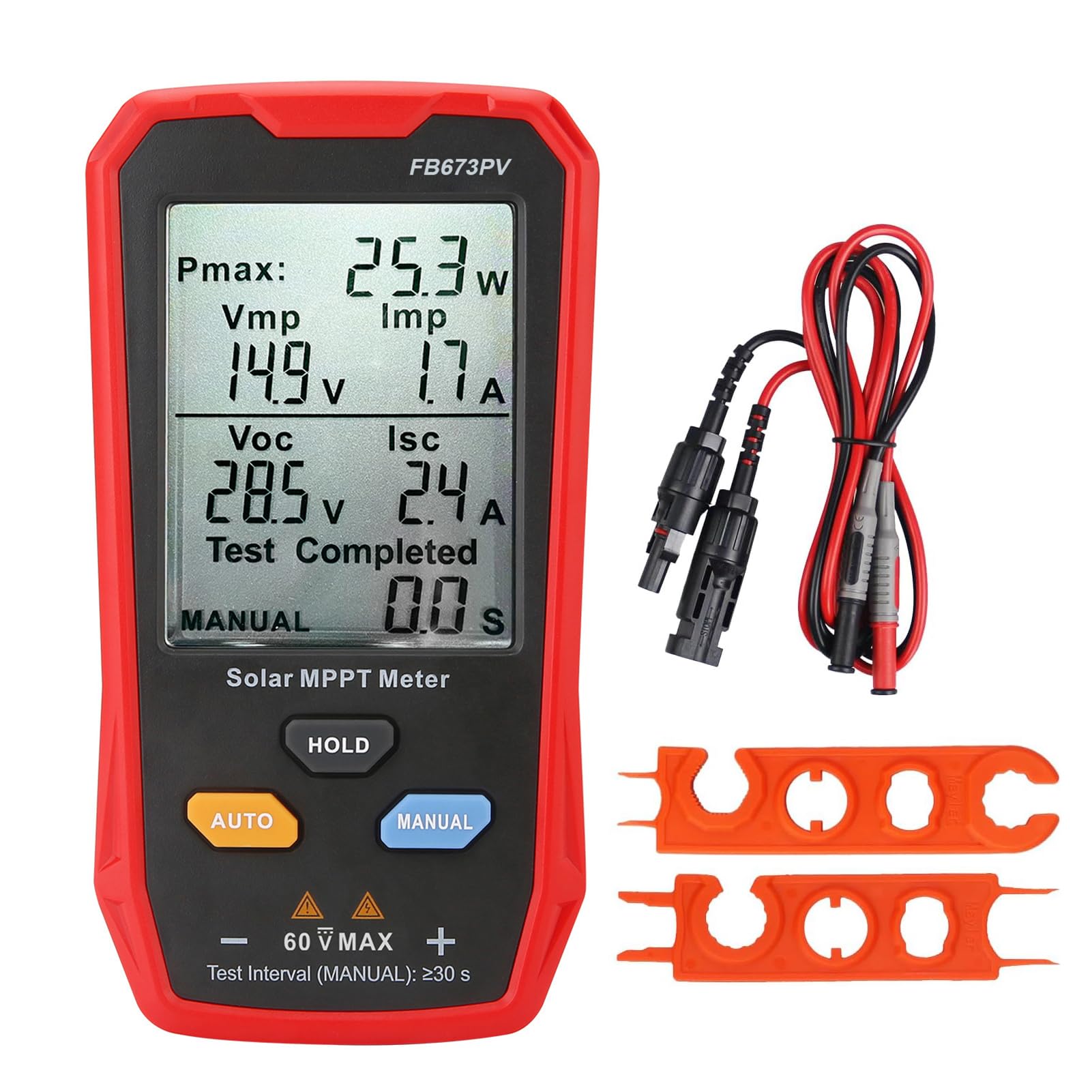 Fawoonu Solar Panel Tester Meter Photovoltaic Multimeter 800W Solar MPPT Meter with Large Ultra Clear LCD Smart MPPT Open Circuit Voltage Trouble Utility Tool for Solar PV Testing