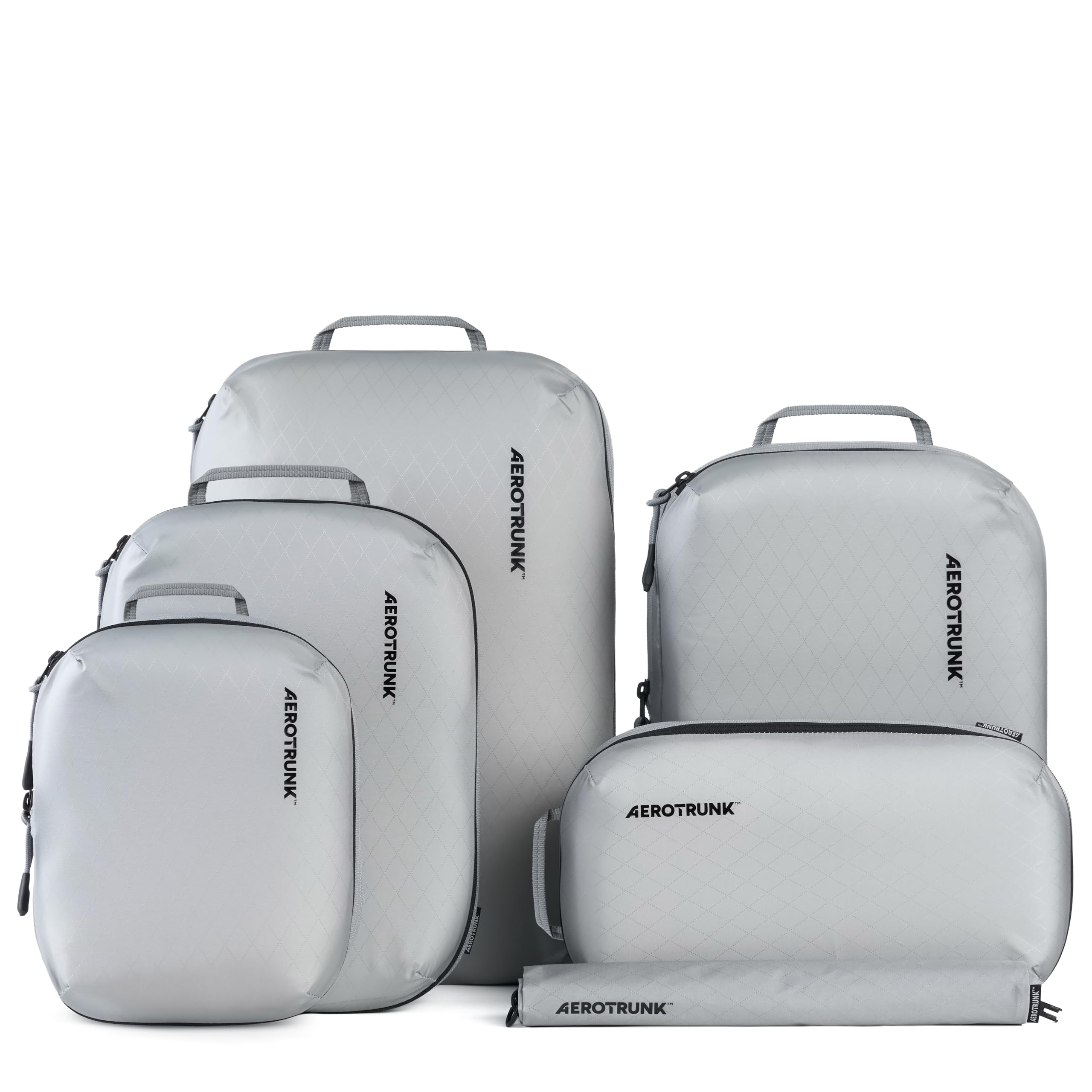 Aerotrunk Ultralight Compression Packing Cubes - Lightweight Travel Organizers for Suitcases and Luggage (6-Pack, Light Grey)