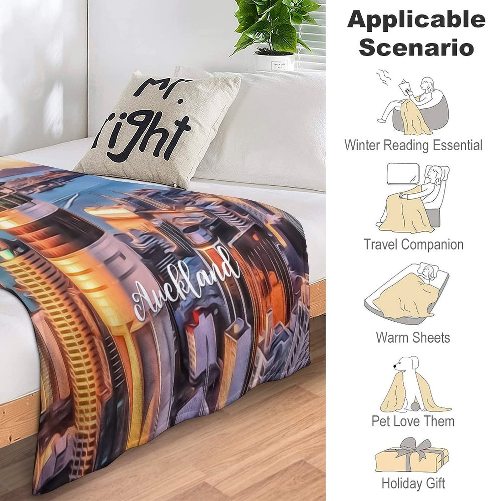 Auckland Coperte in pile di flanella morbida aria condizionata coperta calorosa per divano sedia da viaggio 152,4 x 203,2 cm, paesaggio urbano