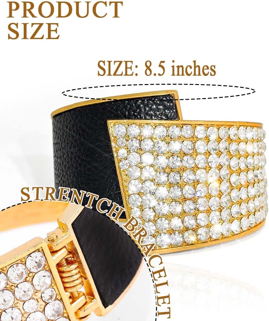 ELABEST Stylish Rhinestone Bracelet Cuff Bracelets Stretch Bracelets Sparkly Hand Chain Wedding Parties Jewelry Accessories for Women - Image 3