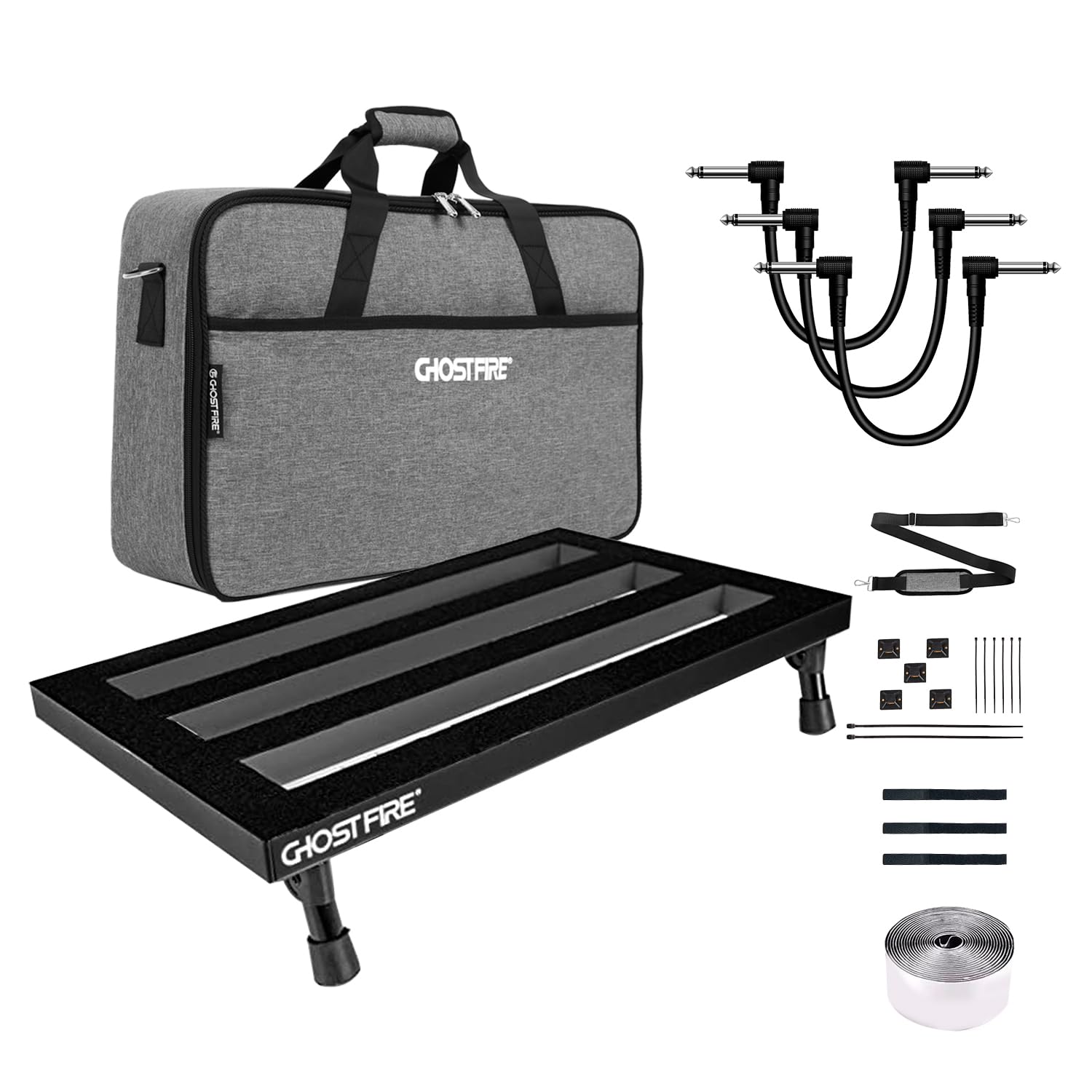 Ghost Fire Guitar Pedal Board Aluminum Alloy 1.76lb Super light Effect Pedalboard 19.8''x11.5'' with Carry Bag and Effects Pedal Patch Cables(3 Pack)