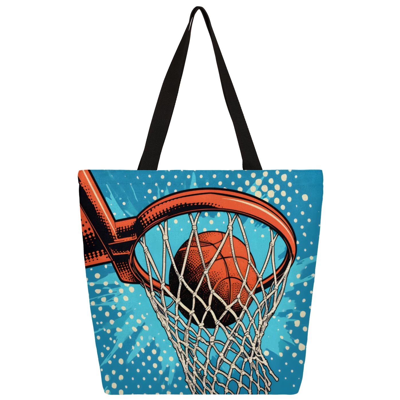 Mularoka Basketball Stand Watercolour Large Capacity Canvas Tote Bag Stylish Handheld Shoulder Bag Reusable Shopping Bag for Work Travel Beach Trips Shopping