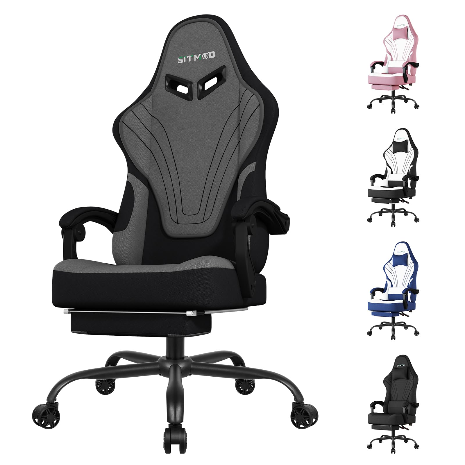 Silla Gaming Ergonómica Escritorio, para Videojuegos u Oficina, Silla Gamer con Cojín Lumbar & Reposacabeza, Regulable en Altura y reclinable, Tejidos Silla Cómoda con Reposapiés para Adultos(Gris)