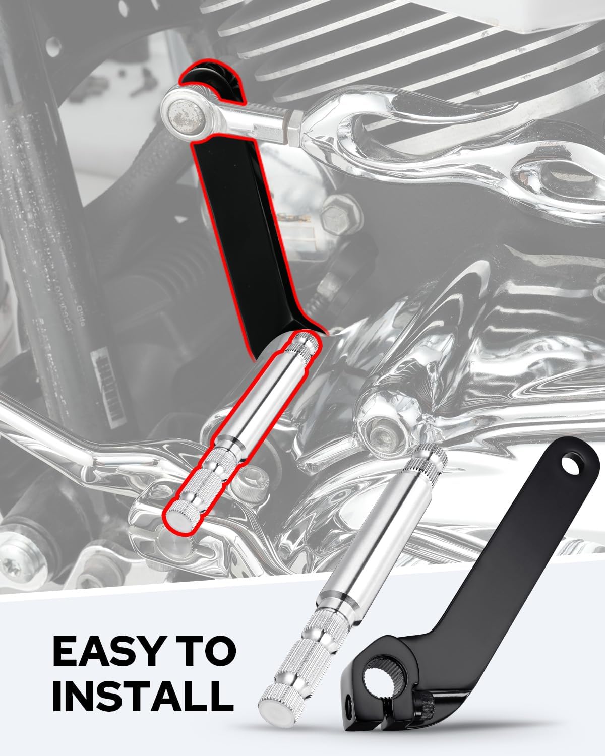 Benlari Inner Shifter Lever Shaft Kit, 304 Stainless Steel Inner Shift Rod Lever Fit for Harley Davidson Touring Electra Glide Road Glide Road King Street Glide 1984-2016 Chrome&Black