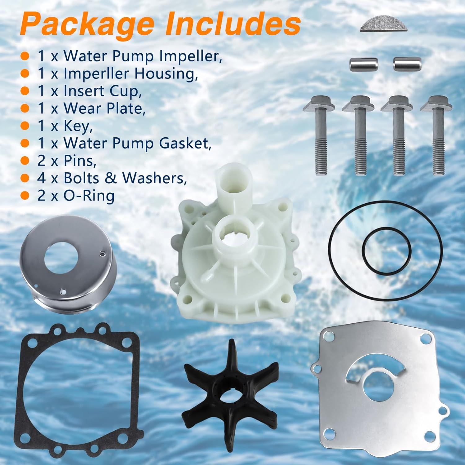 Water Pump Impeller Kit with Housing Compatible with Yamaha Outboard Marine 150 175 200 225 250 300 HP Motors 61A-W0078-A2-00,Replace#:61AW0078