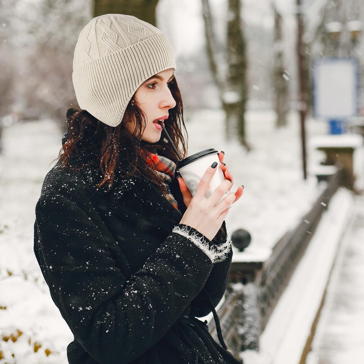 Ocatoma Winter Beanie with Earflap for Men Women Soft Warm Knit hat Fleece Lined Beanie Stocking Cap Outdoor Unisex - Image 6