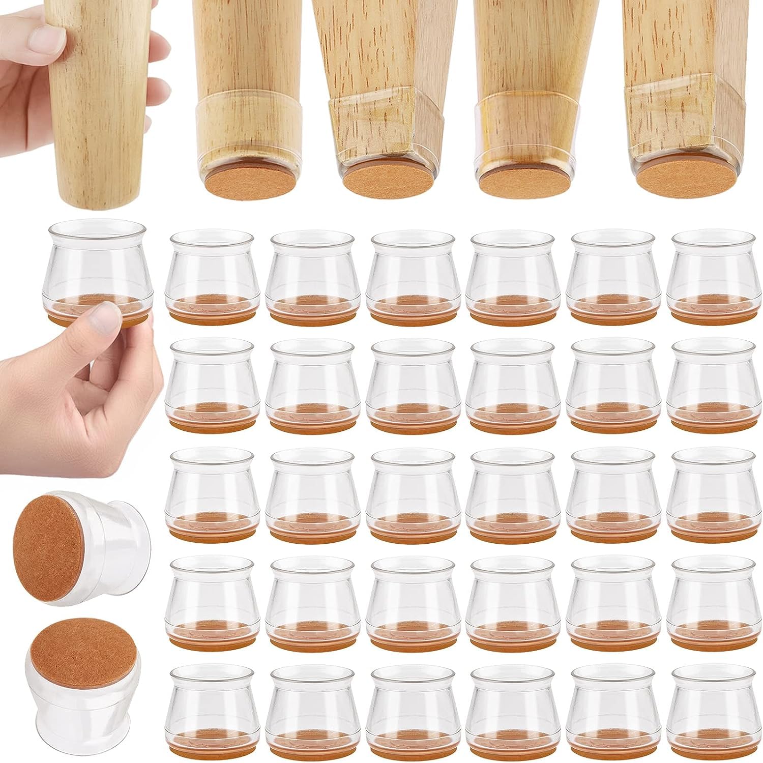 CNDREAM Chair Leg Floor Protectors,32Pcs Sliders for Chair Legs, Protecting Floors from Scratches and Noise, Smooth Free Moving for Chair Feet(Transparent)