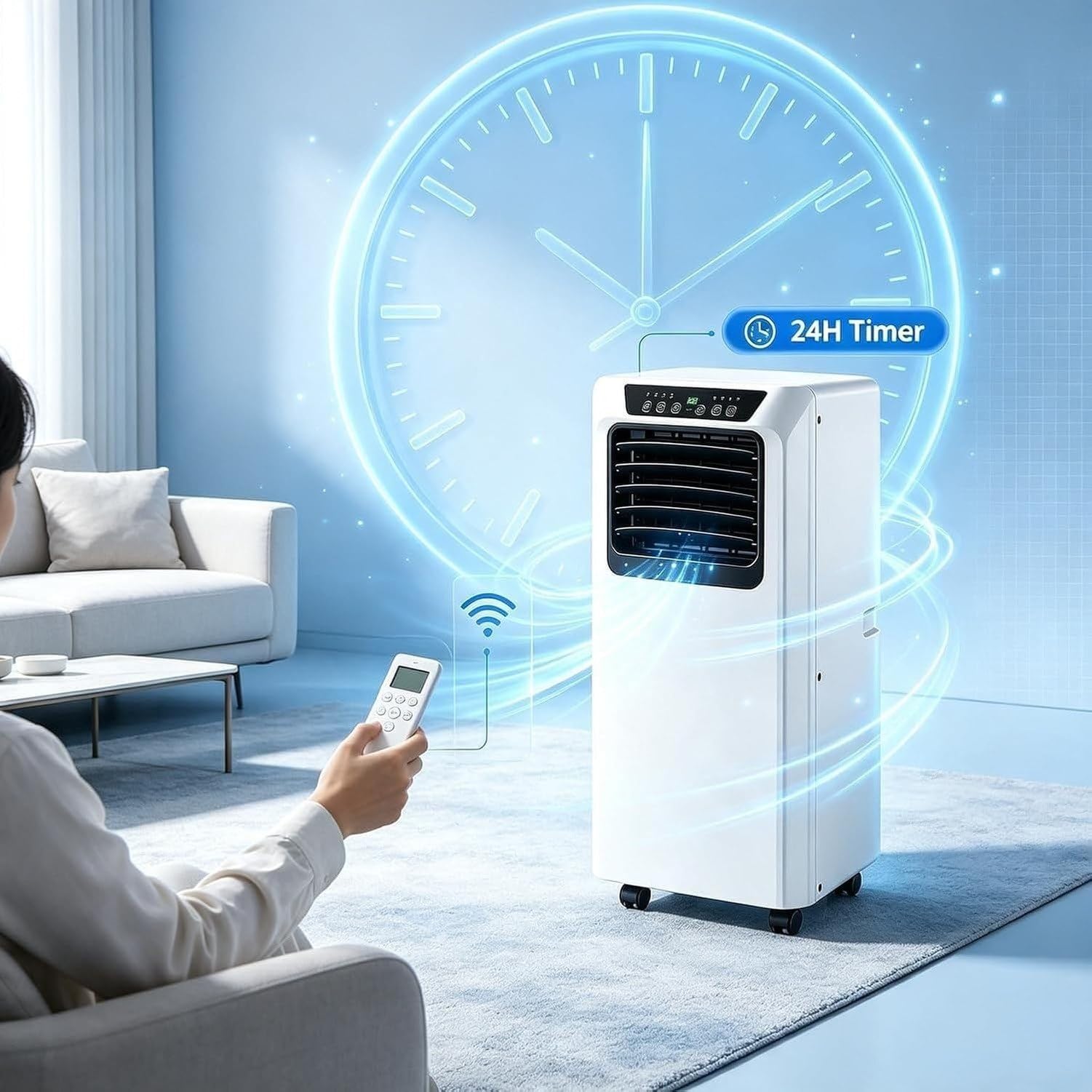 Aire Acondicionado Portátil 5000/9000BTU Frío con Kit de Instalación, 2 Velocidades, Temporizador 24H y Pantalla Digital para Hogar y Salones Grandes, 9000btu, 9000BTU