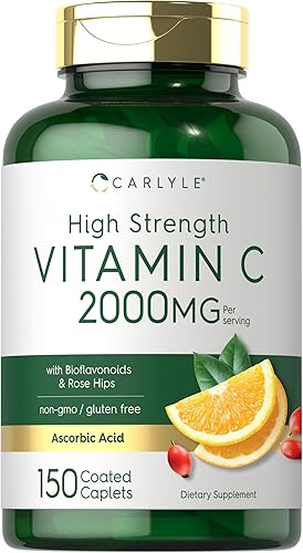 Carlyle Vitamina C 2000mg | con rosas caderas | 150 Caplets | Suplemento vegetariano, no transgénico, sin gluten