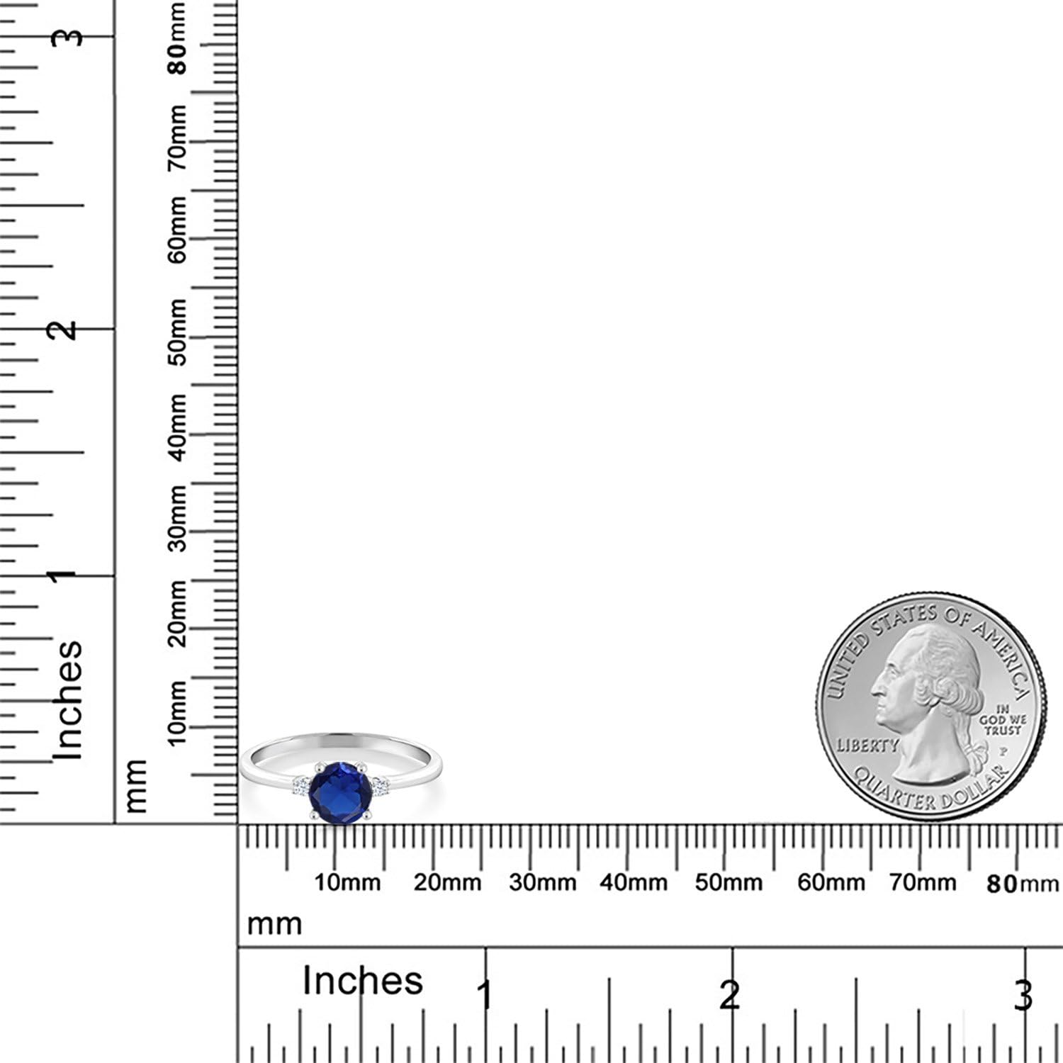 Gem Stone King 10K White Gold Blue Created Sapphire and White Created Sapphire Solitaire Engagement Ring For Women (0.78 Cttw, Round 6MM, Gemstone September Birthstone)