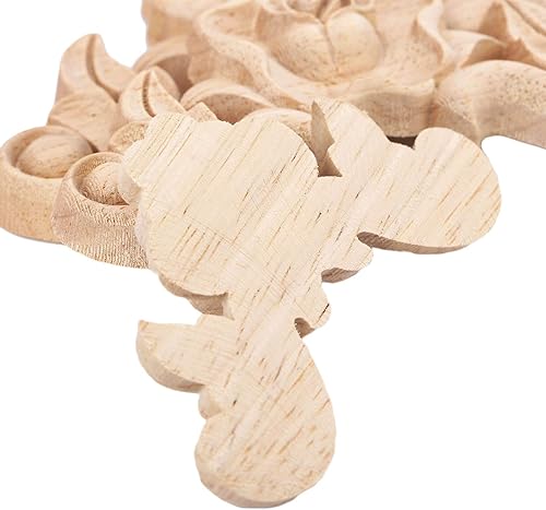 Miniatura 4 de MUXSAM Paquete de 4 calcomanías de rosas talladas de madera, sin pintar, para gabinete, cajón, pared, cabecero, espejo, banco, armario, etc.