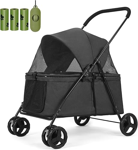 Wedyvko - Cochecito de perro 20% más grande, para mascotas medianas y pequeñas, con bolsas y dispensador para excrementos de perro, bolsa de