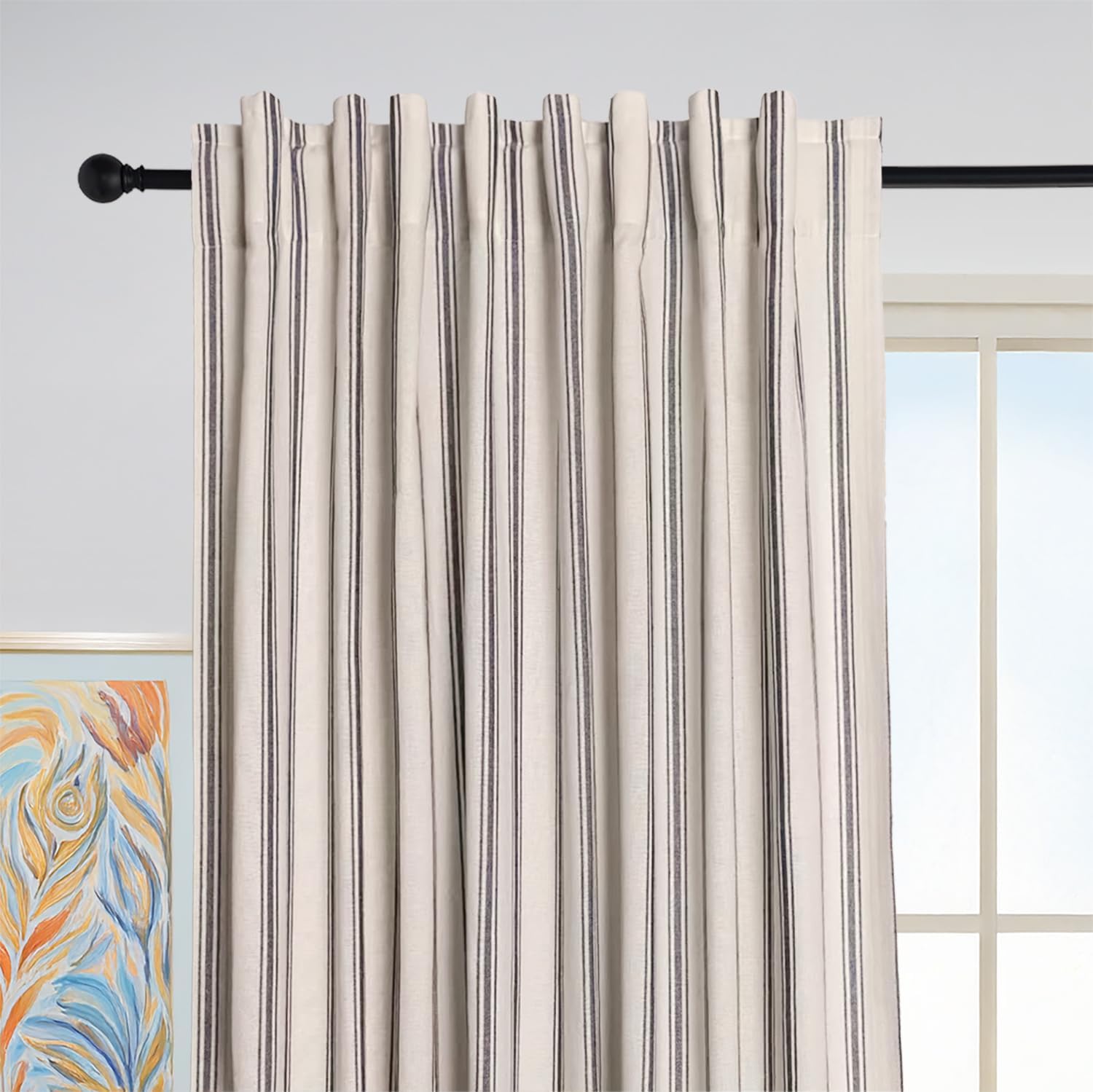 Loxley Yarn Striped Light Filtering Curtains, Yarn Dyed Cotton Blend Drapes, Custom Size Window Panels, Modern Textured Woven Fabric for Living Room Bedroom