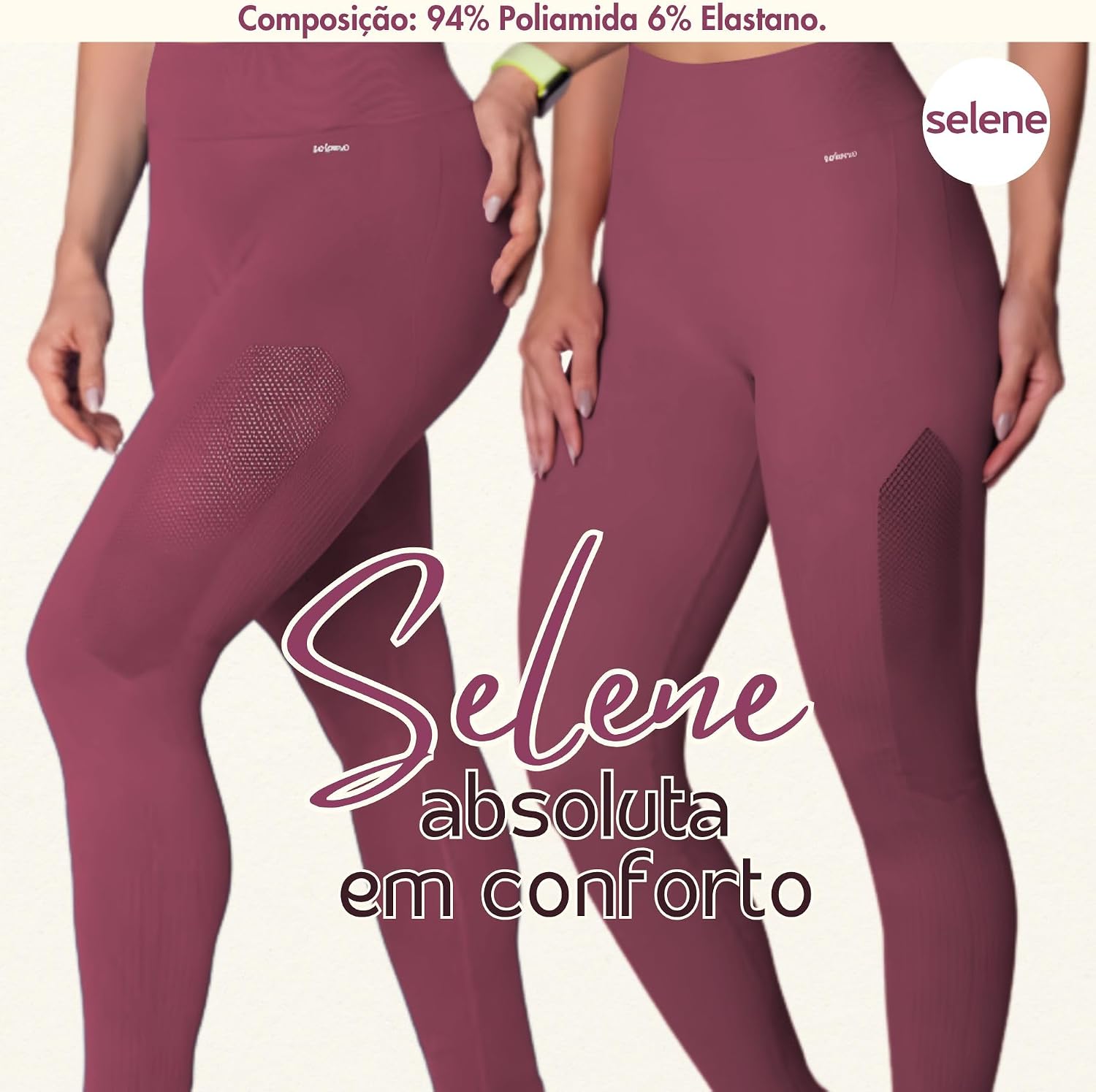 Calça Legging Academia Zero Transparências Sem Costura Cós Alto Microfibra Feminina Selene