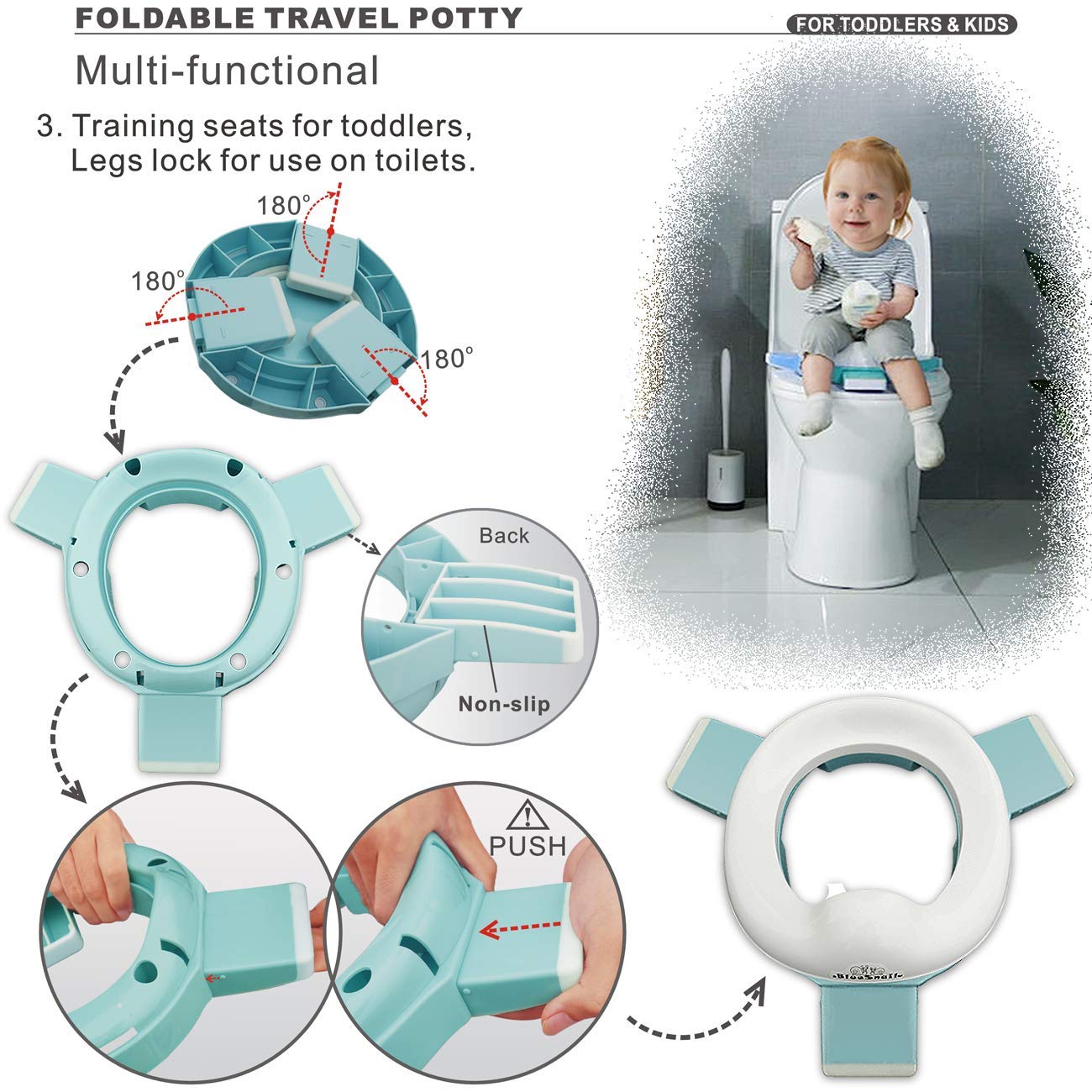 3-in-1 Go Potty for Travel, Portable Folding Compact Toilet Seat,Potty Training Toilet Chairs for Toddler Boys & Girls with storage Bag and Potty Liners by BlueSnail (blue)
