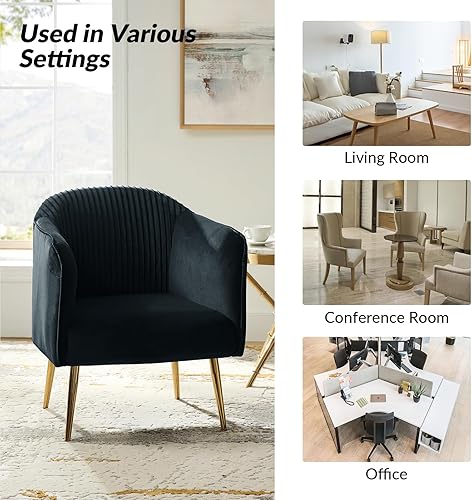Miniatura 7 de HULALA HOME Silla decorativa de terciopelo, moderna silla de barril de terciopelo con elegantes patas doradas y canal de terciopelo copetudo, cómoda