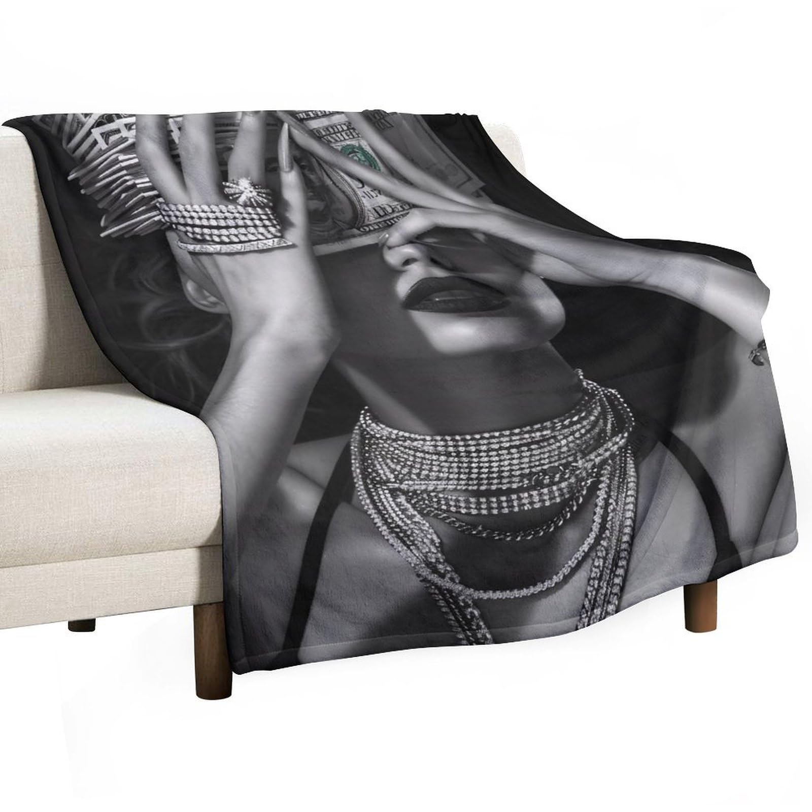 YHGSREUOH Money Face Woman Black And White Wealth 01 Flannel Blankets Fleece Soft Throw Lightweight Plush Gifts for Couch, Bed, Cozy Sofa Plush, Chair, Lovers 138x175cm(55x70in)