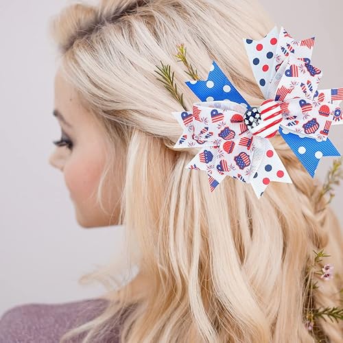 Miniatura 3 de Pinzas para el cabello blanco, azul y rojo, pinzas para el 4 de julio, pasadores de pelo de grogrén, pasadores para el día de la independencia, para