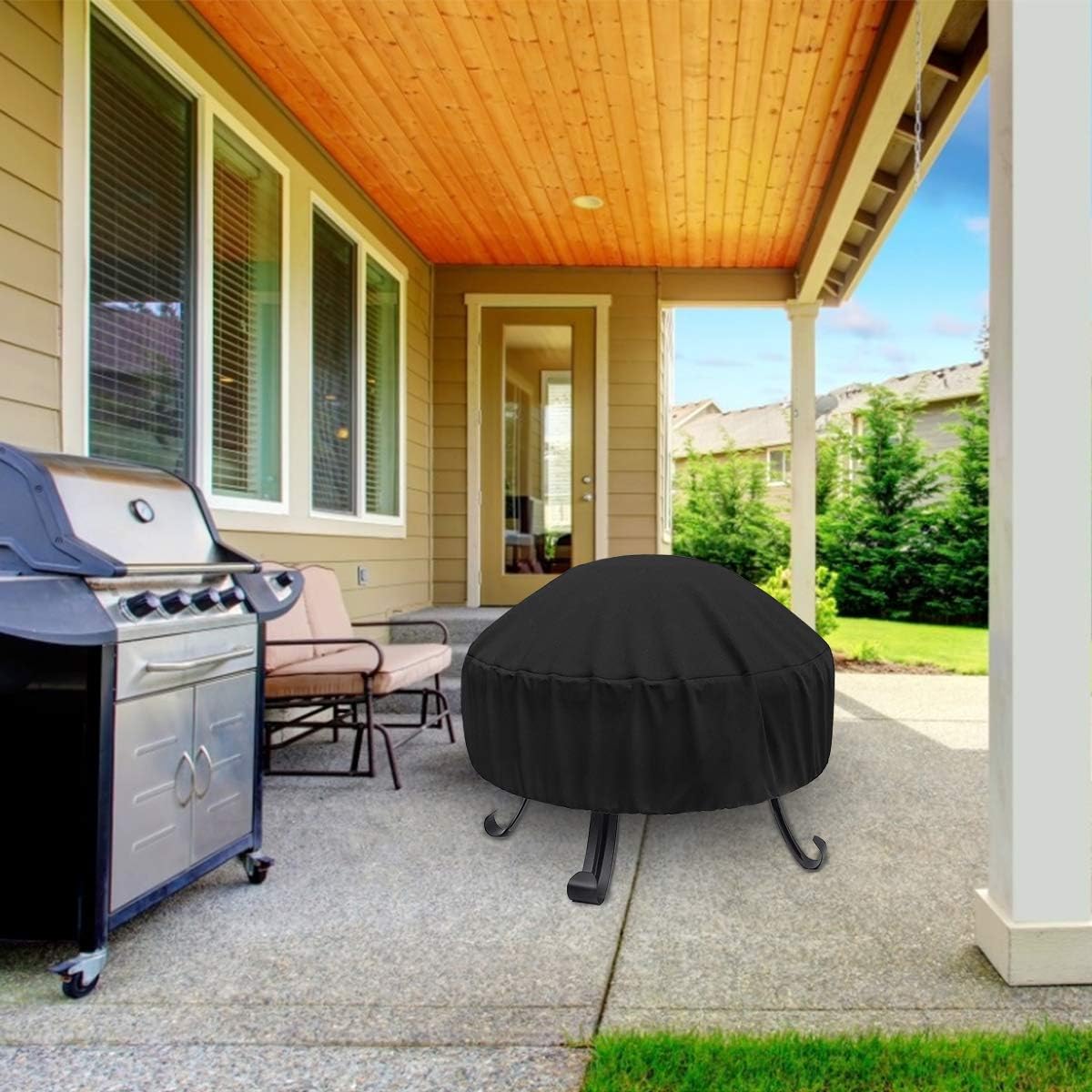Vodche Fire Pit Cover Round for Fire Pit 22 Inch - 34 Inch, 420D Heavy Duty Outdoor Fire Pit Cover Full Coverage Patio Outdoor Fireplace Cover, Waterproof, Dustproof and Anti UV, Fit All Seasons : Patio, Lawn & Garden