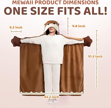 Mewaii Ultimate Softness Wearable Otter Blanket Hoodie Expertly Designed for American Body,Full Coverage with Easy Movement,Oversized Warm and Cozy Flannel Blanket, Otter Gift for Women and Men