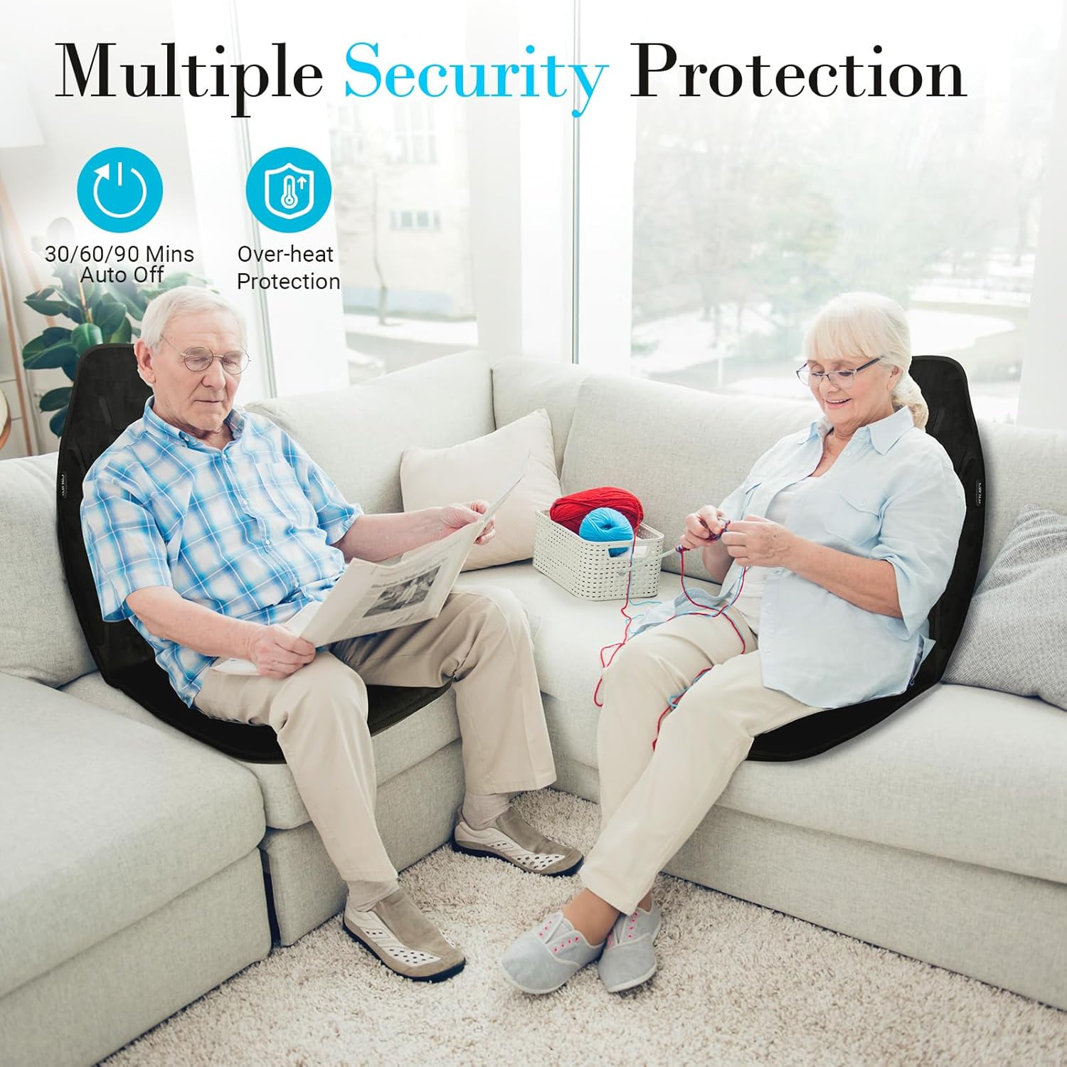 Chair Massager Cushion, Back Massager with Heat, Electric Seat Massage Pad, Back Massage Chair Pad for Back Pain Relief, 2 Heat Levels & 5 Vibrating Modes, Christmas Gifts for Men Dad Mom Him Her