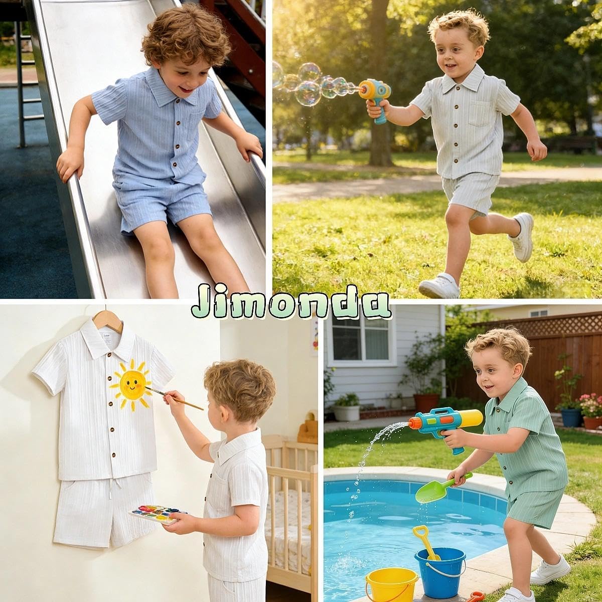 Jimonda Baby Boy Clothes Ribbed Toddler Short Sleeve Button-Down Shirt Tops + Shorts Set with Pocket Summer Outfit 2PCS - Image 5