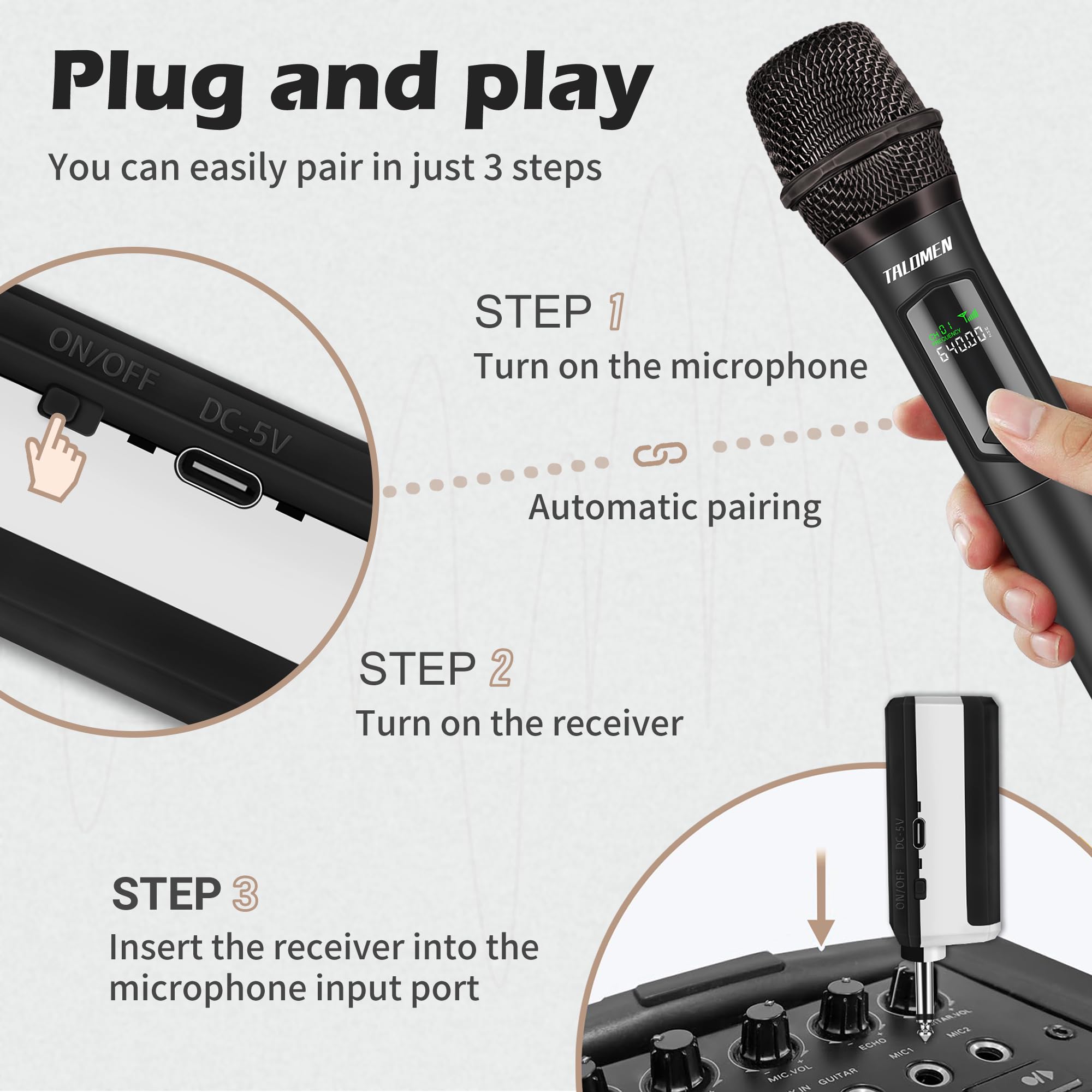Talomen K604 Draadloze Quad Microfoon Set - 2.4GHz Oplaadbare Karaoke Microfoons Met Ontvanger