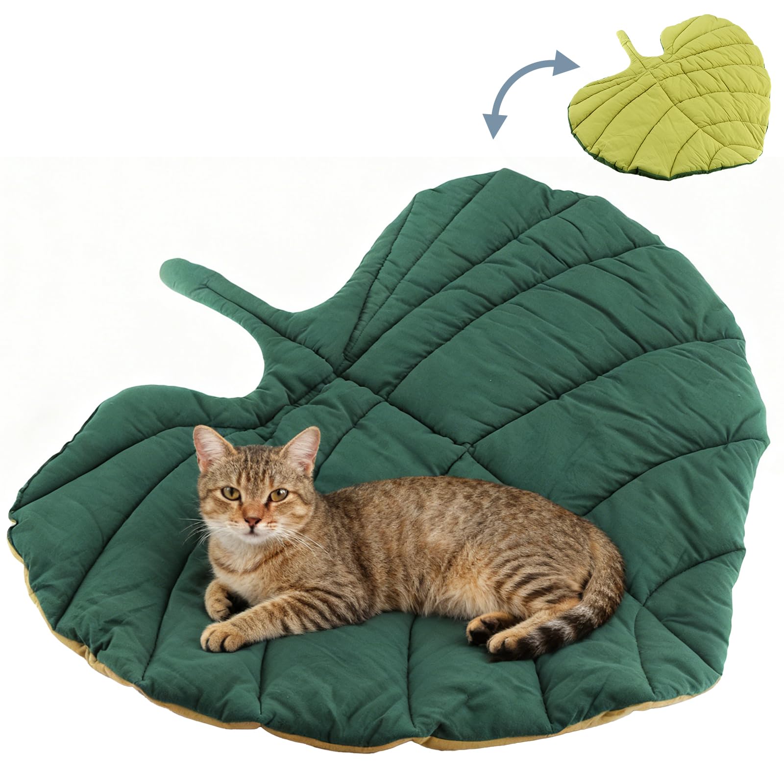 Luvore Leaf Shaped Cute Cat Mat, 63x63cm Cotton Cozy Calming Cat Puppy Beds for Indoor Cats and Small Dog, Machine Washable Pet Mat for Couch, Soft Reversible Throw Pad for Pets